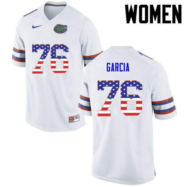 Women Florida Gators #76 Max Garcia College Football USA Flag Fashion Jerseys-White - Click Image to Close